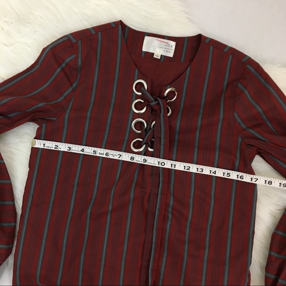 ✨5 FOR $25✨ JOA Los Angeles Red Stripe Lace Up Lone Sleeve Top - Picture 7 of 8
